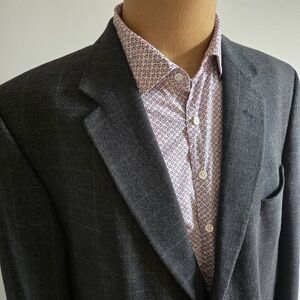 Oscar de la Renta Charcoal Windowpane Lambswool Blazer